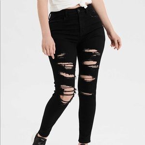 NWOT AEO Destroyed Black Hi Rise Curvy Jeggings 6